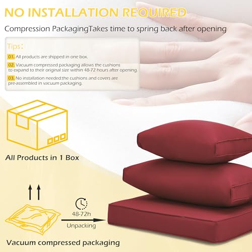 HOMREST Outdoor Replacement Cushions for Patio Furniture,Water-Repellent Sofa Cushion for 6-Seat Rattan Wicker Sectional Patio Conversation Sets,14-Piece Cushions Set for Outdoor Couch（Burgundy Red） - color: Burgundy, size: 6 Seat
