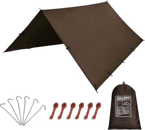 KALINCO Tent Tarp, Picnic Mat Camping Tarp Tent Hammock Tarp, pu Waterproof Camping tarp Tent Rain Fly Picnic Mat Survival Shelter Sunshade - color: Coffee, size: 13x16.5FT