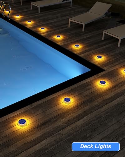 DetarZinLED Solar Step Lights Outdoor Waterproof, 4 Pack Warm White Flat Lights Solar Powered for Outside Stair, Deck, Dock, Pathway, Driveway, Ground - size: 4pcs Warm White Round