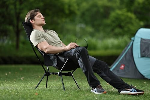 MARCHWAY Lightweight Folding High Back Camping Chair with Head Support, Stable Portable Compact for Outdoor Camp, Travel, Beach, Picnic, Festival, Hiking, Backpacking (Highback Black) - color: Highback Black