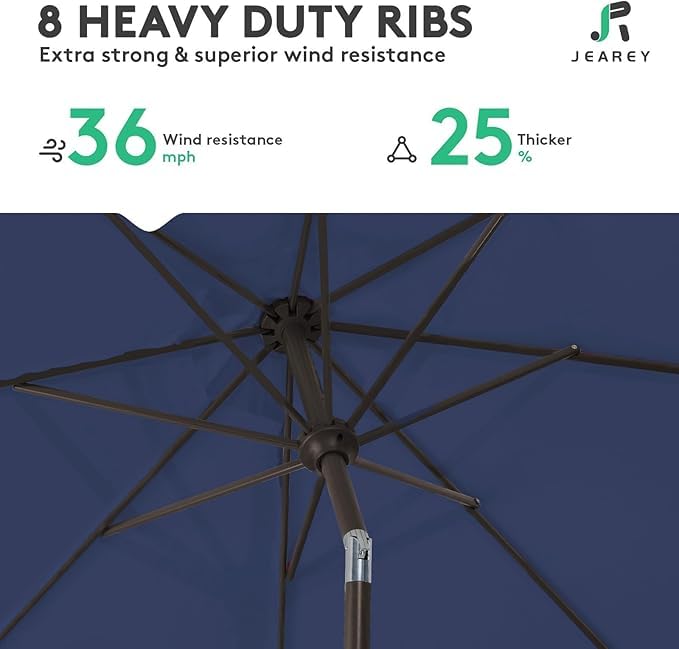 JEAREY Outdoor Patio Umbrella 9FT Outdoor Table Umbrella with Push Button Tilt and Crank, Market Umbrellas 8 Sturdy Ribs UV Protection Waterproof for Garden, Deck, Pool (Purplish Blue) - color: Purplish Blue