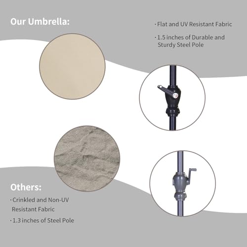 HYD-Parts 9FT Patio Umbrella Outdoor Table Umbrella,Market Umbrella with Push Button Tilt and Crank for Garden, Lawn, Deck, Backyard & Pool, with a Base (Khaki) - color: Khaki, size: Umbrella+Base