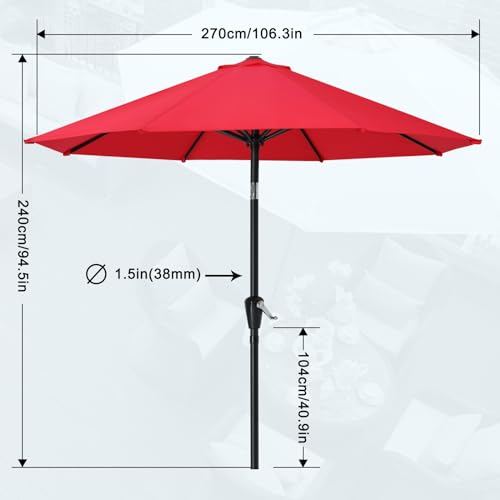 MASTERCANOPY 9FT Patio Umbrella with Push Button Tilt and Crank, Outdoor Market Umbrella with 8 Sturdy Ribs, UV Protection & Waterproof for Garden, Deck, Backyard, Pool (Red) - color: red, size: 9FT