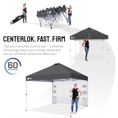 CROWN SHADES Canopy Tent 10x10 Pop Up Canopy Outdoor Shade with Pockets Sidewall, Easy Up Sun Shelter with One Person Set Up Center Lock, Portable Instant Camping Beach Canopies Tents, Grid Grey - color: Grid Grey