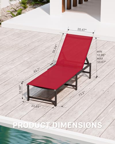 Chaise Lounge Chair Outdoor,Aluminum Patio Lounge Chairs Set of 2,Pool Lounge Chairs with 5 Adjustable Backrest for Outside Beach Lawn and Backyard Red - color: Red, size: 2 Chairs