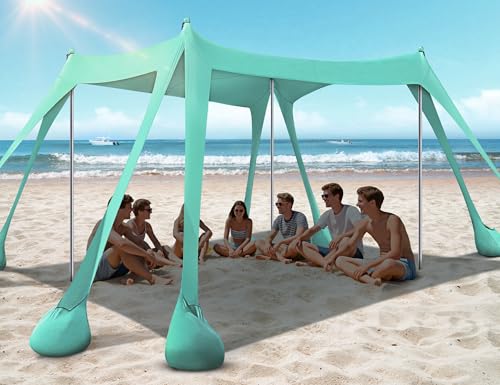 Rengue Beach Tent, Beach Canopy UPF50+ UV Protection, 10x10ft Beach Shade Sun Shelter with 8 Sandbags, Sand Shovels, Ground Peg, Stability Poles for Camping, Fishing, Picnic, Backyard Fun, Light Green - color: Light Green