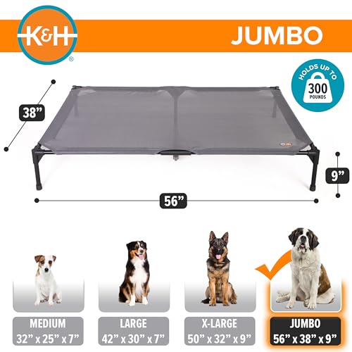 K&H Pet Products Elevated Outdoor Dog Cot Bed, Raised Cooling Bed with Washable Breathable Mesh for Large Dogs, Portable Raised Platform Pet Bed, Heavy Duty Metal Frame Hammock Bed, Jumbo, Gray - color: Gray Mesh, size: Jumbo 56"L x 38"W
