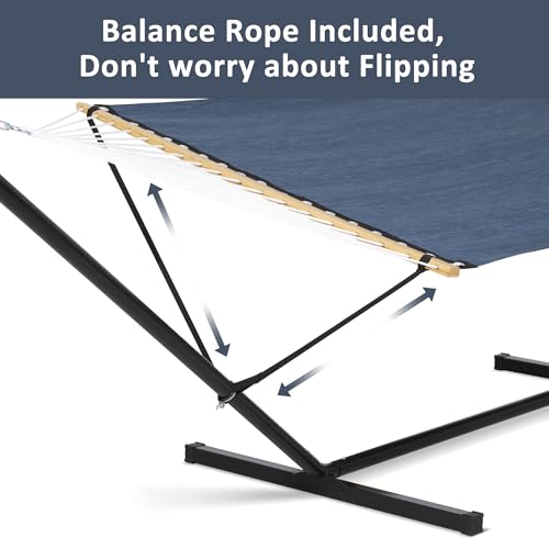 SUNCREAT Hammocks for Outside with Stand, Quick Dry Two Person Hammock with Head Pillow, 450 lbs Capacity, Navy - color: Navy, size: 78.7 x 55.1 in, Hammock with 144 in Stand