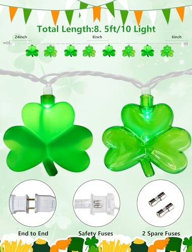 8.5Ft Shamrock String Lights Outdoor, St Patricks Day Decorations Lights with 10 LED Green Clover Lights, Plug in Shamrock Fairy Light for Window Patio Garden Party Irish St. Patricks Day, White Wire - color: Clear Green,Solid Green