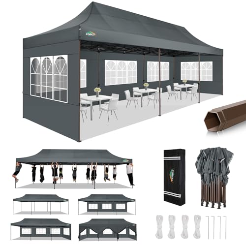 COBIZI 10x30 Pop Up Canopy Tent Heavy Duty with 8 Removable Sidewalls, Commercial Portable Tents for Parties Ez Up Canopy All-Weather Windproof & Waterproof and UPF 80+ Wedding Tent - color: Gray, size: 10x30FT