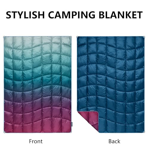 Camping Blanket,MINI Puffy Blanket Lightweight Windproof Water Resistant for Outdoors,Hiking,Beach,Car,Picnic,Stadium - color: Grad Purple, size: 39"x55"