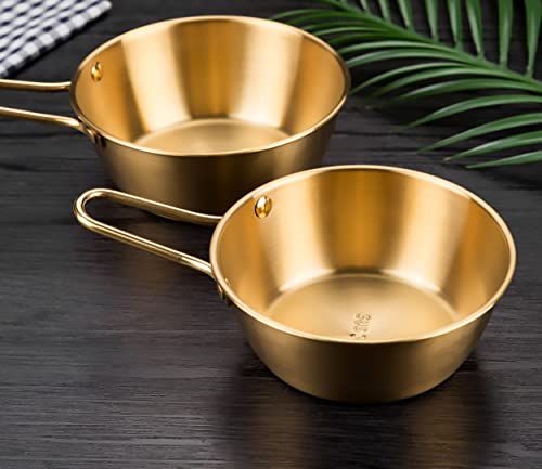 2Pcs Makgeolli Bowls, 304 Stainless Steel Korean Traditional Bowls Round Rice Bowl Wine Cup with Handle, Hiking Soup Dish Food Bowl Camp Cup (Small: 6.5oz, 3.9inch, Gold) - color: Gold, size: Small: 6.5oz, 3.9inch