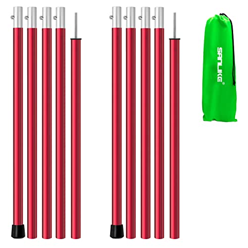 SAN LIKE Aluminum Tent Poles for Tarp - 75inch Adjustable Collapsible Poles for Awnings, Canopy, Rain Fly, Shelter - 2 Sets (5 Sections) - color: Red-5 Sections
