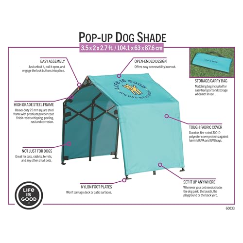 Life is Good 3.5' Outdoor Pet Shade, Versatile Pet Canopy Pop-up Shade Tent for Dogs, Cats, Small Animals and Livestock, You Had Me at Woof