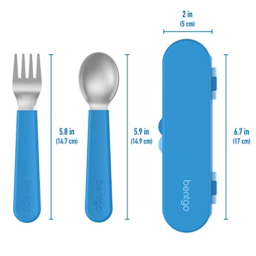 Bentgo Kids Stainless Steel Utensil Set - Reusable Fork, Spoon & Storage Case, PFAS- & BPA-Free, Easy-Grip Handles, Lightweight, Dishwasher Safe, School Lunch, Travel & Outdoors (Blue) - color: Blue