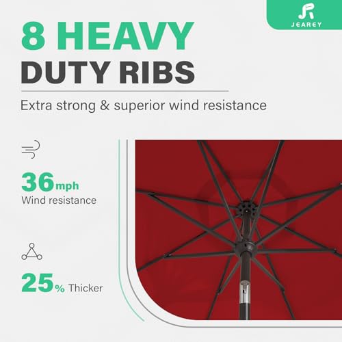 JEAREY 9 FT Patio Umbrella Outdoor, Table Umbrellas Market Umbrella w/Push Button Tilt/Crank, 8 Sturdy Ribs(Red) - color: Red