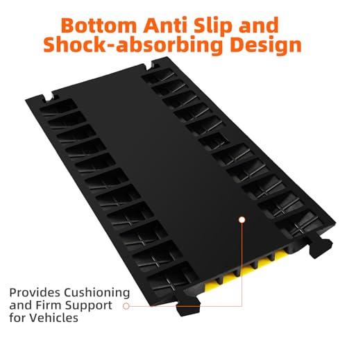 5 Channel 2 Pack Cable Protector Ramp Traffic Wire and Hose Ramp Cord Cover Heavy Duty Channels 18,000 lbs Load Capacity Cable Wire Ramp Speed Bump Driveway Cable Ramp Protective Cover - size: 5 Channel 2 Pack