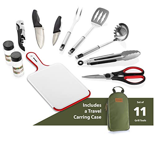 Wealers Camp Kitchen Cooking Utensil Set Travel Organizer Grill Accessories Portable Compact Gear for Backpacking BBQ Camping Hiking Travel Cookware Kit Water Resistant Case - color: 12 Pieces Camo Green
