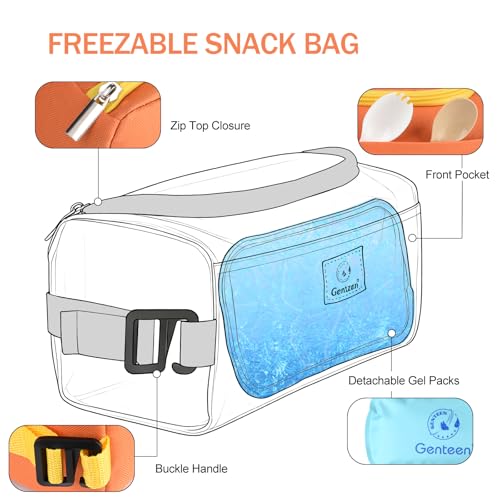 Genteen Small Cooler Bag with Ice Packs,Freezable Lunch Bag/Snack Bag,Small Insulated Bag Reusable Lunch Bag Kids with Zip Closure & Buckle Handle for Travel/School/Work,Orange - color: Orange