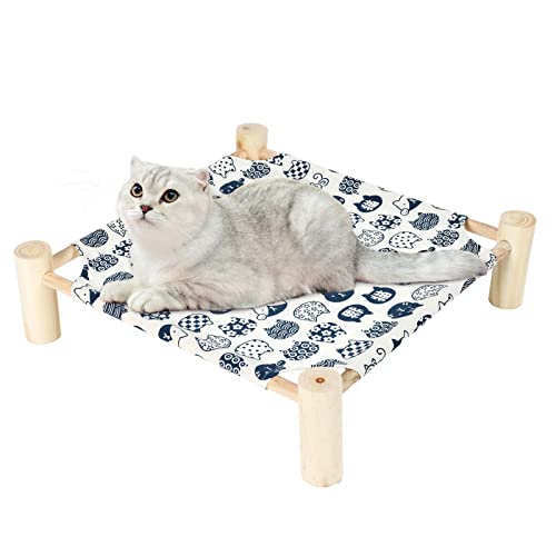 Patas Lague Cat and Dog Hammock Bed for Small Dogs, Brethable Wooden Pet Rabbit Elevated Cooling Outdoor Bed Cots Furniture for All Seasons White Cat - color: White Cat