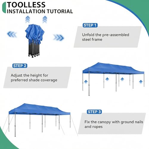 COBIZI 10x30 Heavy Duty Pop Up Canopy Tent with 8 Sidewalls Thicken Frame, Commercial Easy Up Outdoor Wedding Party Tents, All Season Waterproof Windproof with Stakes Sandbags Ropes Roller Bag, Blue - color: Blue, size: 10x30