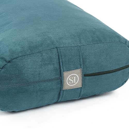 Meditation Cushion Bolster Pillow for Restorative Yoga – Supportive Cushion for Meditation, Pilates, and Relaxation – Filled with Buckwheat Hulls - Removable Cover - color: Teal, size: Rectangular (Filled with 100% Cotton)