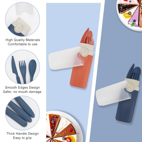 JEPELUS 2 Pcs Travel Utensils with Case, Portable Cutlery Set, Reusable Fork Spoon Knife with Case Flatware for Work Travel Picnic Camping Office School or Daily Use (Blue, Orange)