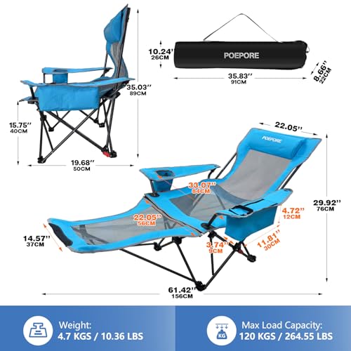 2-Pack Reclining Camping Chair 4 Position with Foot Rest Comfortable for Adults 265Ibs Folding Lounger Mesh Beach Chair with Cooler Bag and Cup Holder for Outdoor Patio - color: Blue, style: 2-Pack - No Cotton Pad