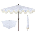 JONATHAN Y Half Umbrella UMB1201G Beverly 9 ft. Designer Classic Scalloped Fringe Market Patio with Crank, Push Button Tilt and UV Protection in Blue/White/Cream - color: Blue/White