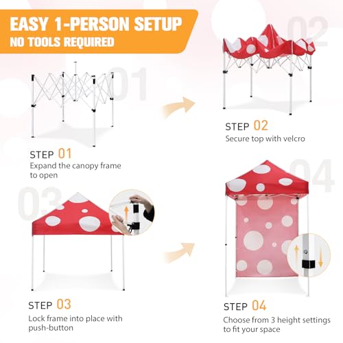 EAGLE PEAK Pop up Canopy 5x5, Outdoor Portable Canopy Tent with One Removable Sunwall, Carry Bag Included, Red Mushroom - color: Red Mushroom