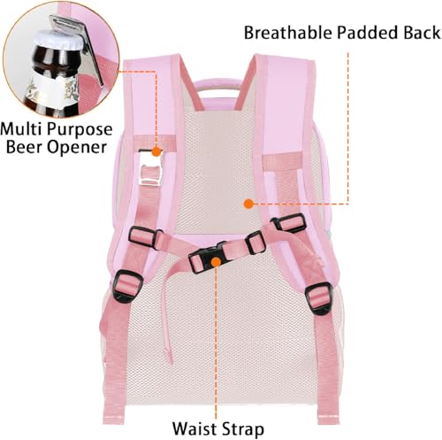 MATEIN Cooler Backpack, 26 Cans Insulated Lunch Backpack for Men Women, Leakproof Double Layer Lunch Cooler Bag Lightweight Soft Lunch Backpack with Cooler Compartment, Beach Camping Hiking Beer Gifts - color: Pink, size: 26 Cans
