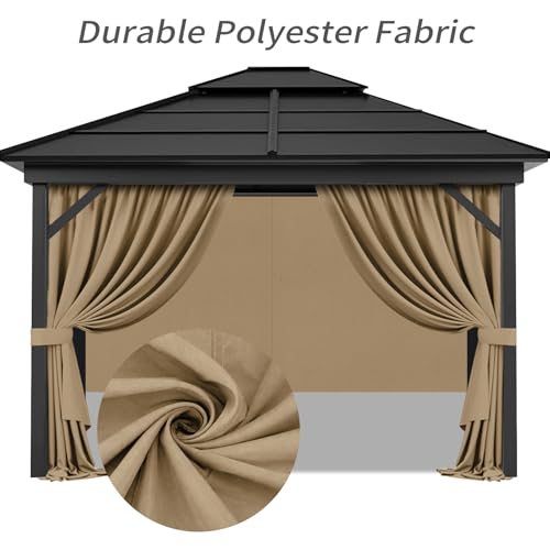 Gazebo Privacy Curtains 11' x 13' with Zipper 4-Panels Side Wall Universal Replacement for Patio, Outdoor Canopy, Garden and Backyard (Curtain Only) - color: Khaki, size: 11' x 13'