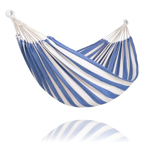 SUNCREAT Fabric Hammock for Backyard, Hanging Tree Hammock, Blue & White - color: Blue & White Stripes, size: Medium