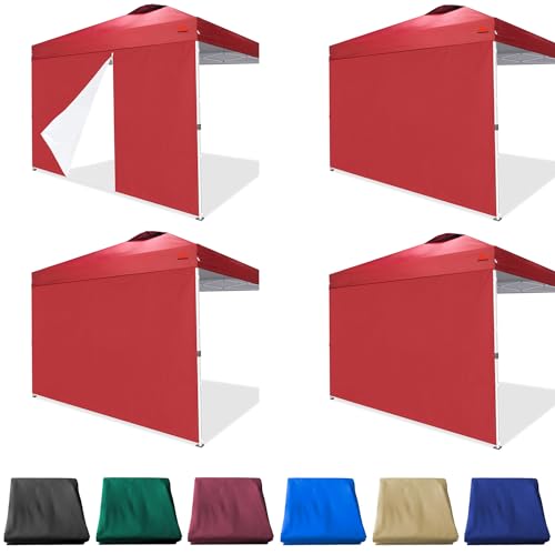 SideWalls for 10x10 Pop up Canopy Frame, 3 Pack Red SunWall and 1Pack Door Only, Red (with Zippers) - color: Red, size: 4 Sidewalls