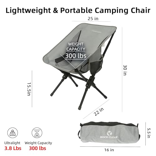 ROCK CLOUD Portable Camping Chair Ultralight Folding Camp Chairs Outdoor for Camp Hiking Backpacking Lawn Beach Sports - color: Gray, All-in-one