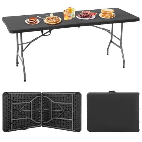PayLessHere 6ft Folding Tables,Plastic Resin Table with Collapsible Alloy Steel Frame,Plastic Table for Indoor,Outdoor,Camping,BBQ,Picnic,Black - color: Black, size: 6 FT