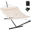 ANOW Heavy Duty Hammock with 12FT Steel Stand Included, Rope Hammock with Detachable Pillow and Pad, 450 LBS Weight Capacity, Cream - color: Cream, size: With Stand