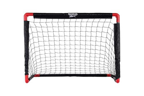Reebok - Foldable Soccer Net Set with 3 Size Soccer Ball, Ball Pump and 4 Ground Stakes, Junior Soccer Goal Set for Kids Outdoor Backyard Training and Play