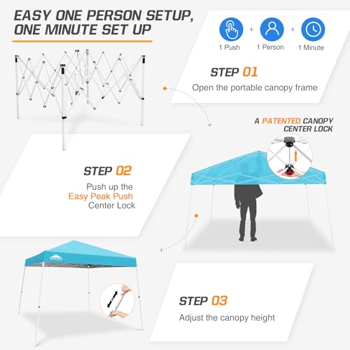 EAGLE PEAK 10x10 Slant Leg Pop-up Canopy Tent Easy One Person Setup Instant Outdoor Beach Canopy Folding Portable Sports Shelter 10x10 Base 8x8 Top (Light Blue) - color: Light Blue, size: 10x10