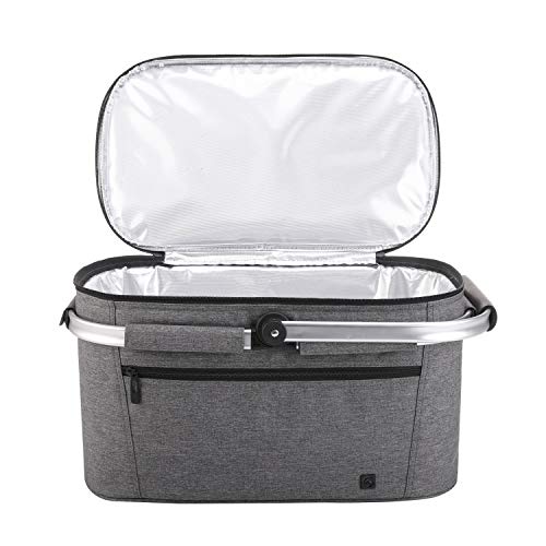 ALLCAMP Picnic Basket - 2 Ice Box Included 32L Insulated Cooler, Thickening Foldable Picnic Basket with Removable Baskets & Sewn-in Frame, Basket for House Warming Gifts New Home(Smoke Gray) - color: Smoke Gray, size: Large