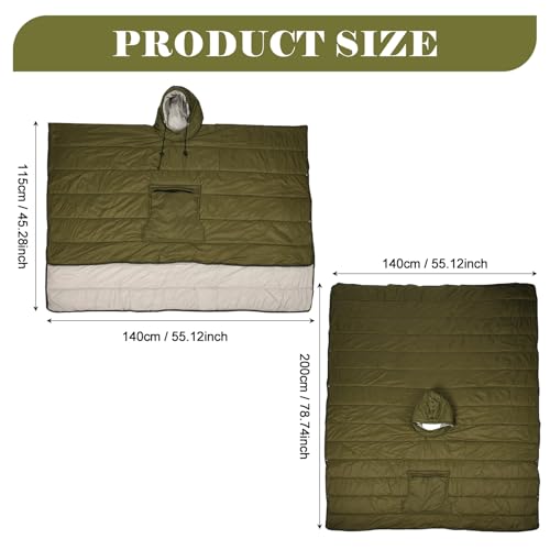 Camping Blanket Poncho Wearable Hoodie Blankets, Waterproof Warm Portable Windproof Durable for Stadium Beach Picnic Car Travel Concerts, Green 79 * 55 inch