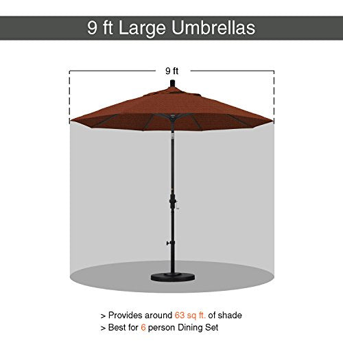 California Umbrella 9' Round Aluminum Market Umbrella, Crank Lift, Collar Tilt, Bronze Pole, Terracotta Olefin - color: Terracotta