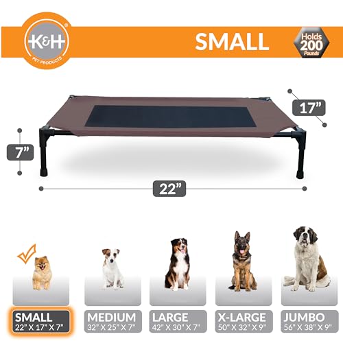 K&H Pet Products Outdoor Elevated Dog Cot, Breathable Cooling Elevated Cot Hammock Pet Bed for Small Dogs, Washable Mesh Cover, Raised Metal Frame, Collapsible, Portable - Small 22 X 17in Chocolate - color: Chocolate/Black Mesh, size: Small 22"L x 17"W