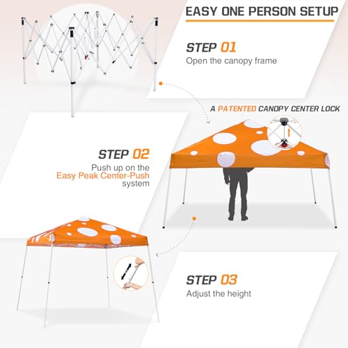 EAGLE PEAK 10x10 Slant Leg Pop-up Canopy Tent Easy One Person Setup Instant Outdoor Beach Canopy Folding Portable Sports Shelter 10x10 Base 8x8 Top (Orange Mushroom) - color: Orange Mushroom, size: 10x10