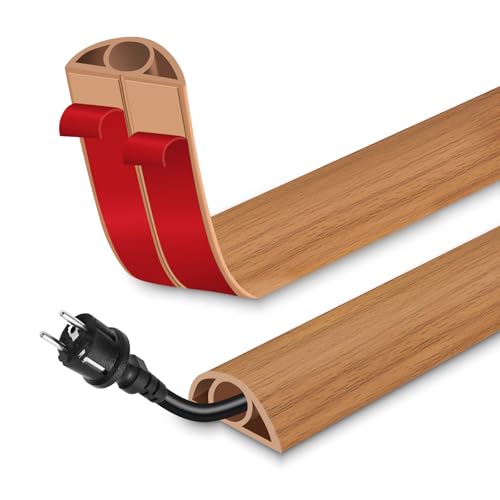 Floor Cord Cover for Wires on Floor Self Adhesive Cord Hider Floor Cable Management Wire Covers for Cords Protector Prevent Cable Trips Cord Cavity W 0.32" x H 0.32", Brown Wood, 3.3Ft - color: Brown Wood, size: 0.78 In x 3.3 Ft