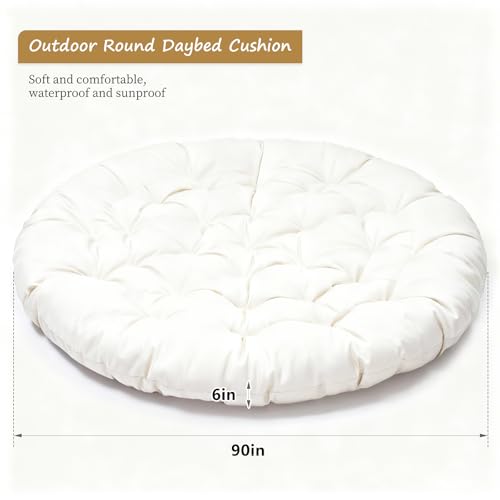 90in Outdoor Round Daybed Cushion,Round Floor Seating Futon Pad,Circle Sun Island Sunbed Mattress Waterproof,Patio Day Bed Replacement Cushions (White, 90 * 6in) - color: White, size: 90*6in