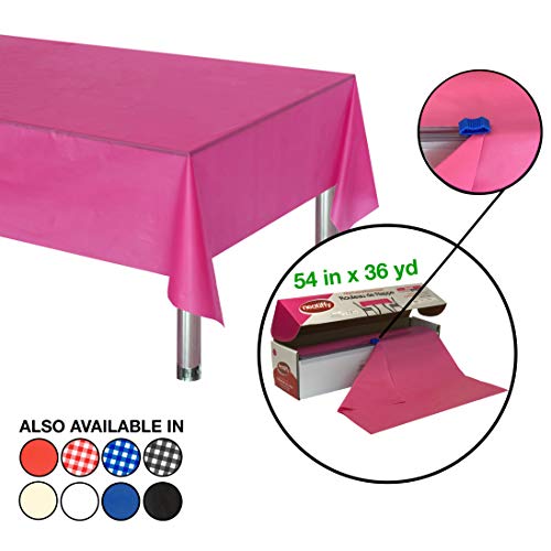 Neatiffy Disposable Plastic Table Cloth Roll | 54 in x 108 Ft Waterproof Tablecloth | Table Cover for Rectangle, Square, Round Oval Tables | Picnic, Party, Banquet, Birthdays, Weddings - Pink - color: Pink