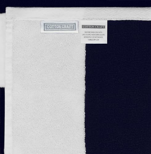 COTTON CRAFT Hooded Beach Towel - Oversized XXL 35x84 Towel with Hood for Adults - The Big Kahuna 7 Foot Beach Blanket Towel - Big & Tall Soft 100% Cotton Velour - Pool Bath Wrap - Cabana Stripe Navy - color: Cabana Stripe - Navy, size: 1 Pack - 35x84 Hoo