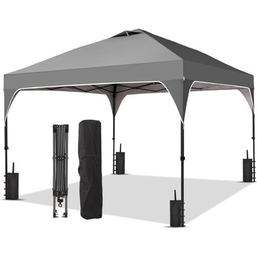8x8 FT Canopy Tent, 1-Button Push Pop Up Canopy with 4 Sandbags and Carrying Bag, Instant Outdoor Gazebo Shelter - color: Gray, size: 8x8