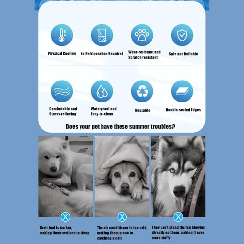 Dog Cooling Pad - Gel Cooling Pet Pad | Pressure Activated Chill Crate Mat | 60x50cm Polar Blue + Ice Bear Design | Waterproof Polyester & Polymer Gel | for Travel Car Seat & Sofa - color: B